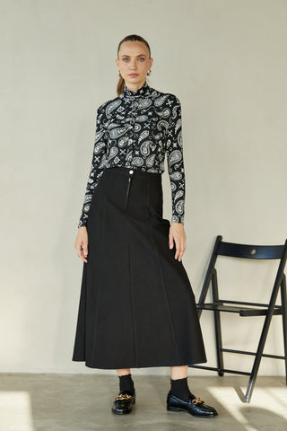 Honeyseed Black Canvas Stretch Seamed 36" Skirt