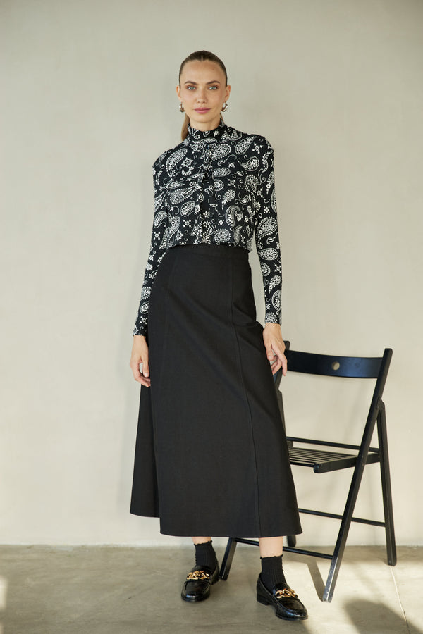 Honeyseed Black Canvas Stretch Seamed 36" Skirt at Dress Code itsdresscode.com