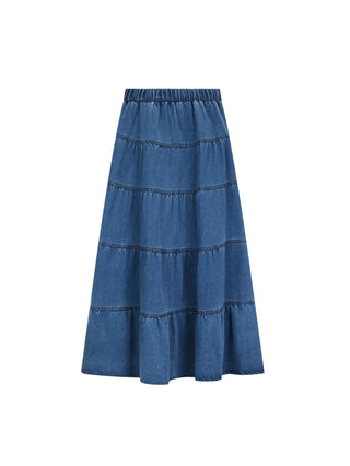 Sciacca Blue Denim Tiered 33" Skirt at Dress Code itsdresscode.com