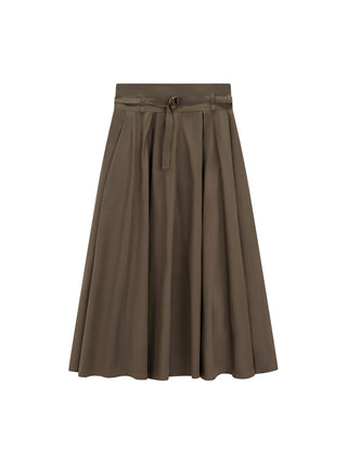 Hagahi Cedar Brown Side Pleat Belted  34" Skirt at Dress Code itsdresscode.com