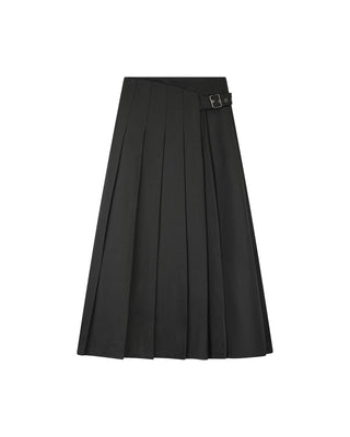 Peode Black Pleated 34" Skirt with Buckle at Dress Code itsdresscode.com