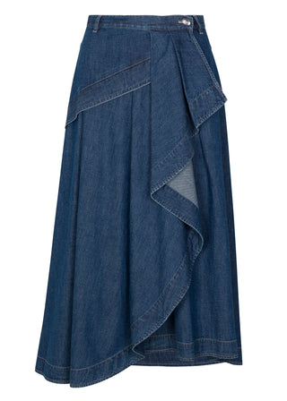 altimge1 for Rebecca Taylor Indigo Edith Blue Denim Wrap 30" Skirt with Ruffle at Dress Code itsdresscode.com 