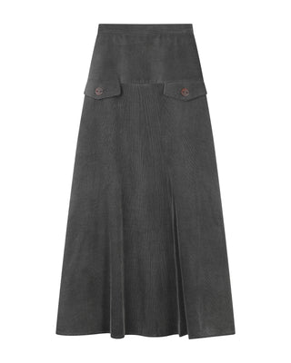 MIGNON DOO Gray Yoke Placket Corduroy 38" Skirt at Dress Code itsdresscode.com