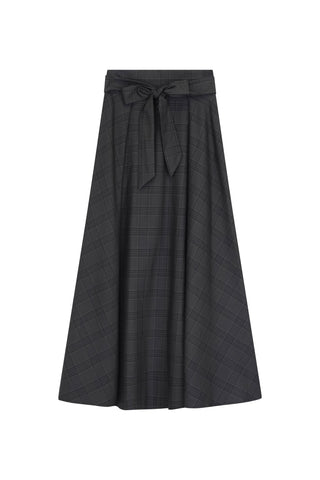 202601 Charcoal Gray Plaid Circle 36"-38" Skirt with Bow Sash