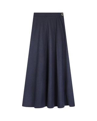MAXMRKT Navy Two Panels Wool Self Waist 35" Skirt with Side Zipper itsdresscode.com