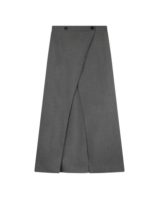 MIGNON DOO Gray Wrap Button 35" Skirt with Pockets