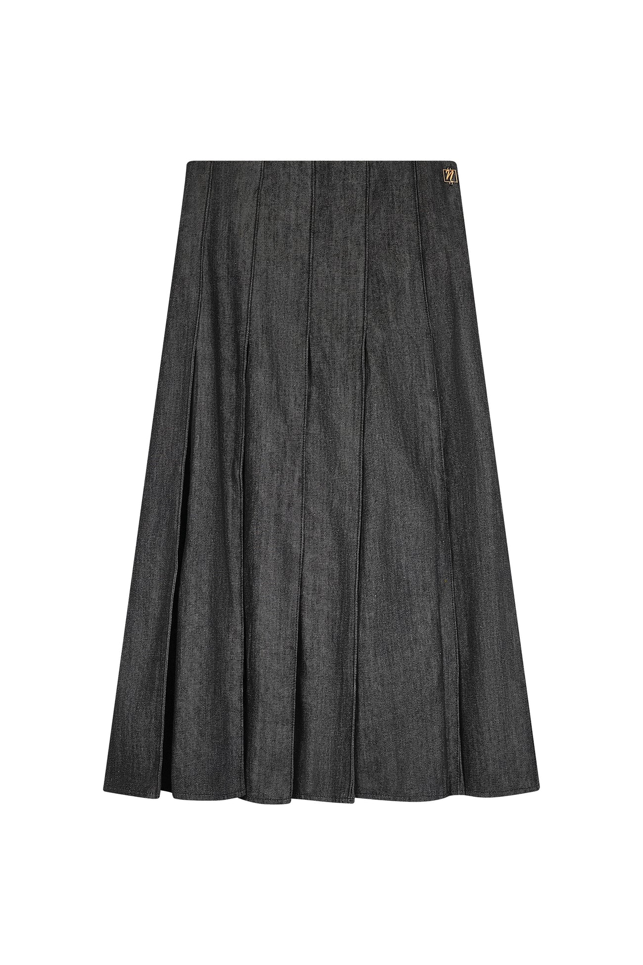 Elegant women's skirts Noir Black Denim Wide Knife Pleated 27
