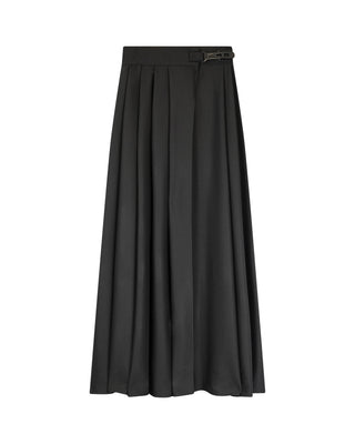 Simona Bonacci Black Wool Pleated Wrap 37" Skirt with Adjustable Buckle itsdresscode.com