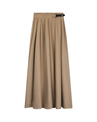altimge3 for Simona Bonacci Camel Wool Pleated Wrap 37" Skirt with Adjustable Buckle at Dress Code itsdresscode.com
