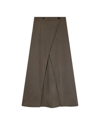 MIGNON DOO FW25S18 Brown Wrap Button 35" Skirt with Pockets at Dress Code itsdresscode.com