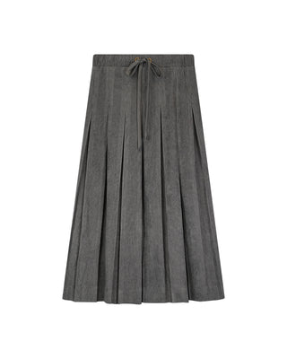 Sciacca Charcoal Box Pleat Cord 29" Skirt with Elastic Waist at itsdresscode.com