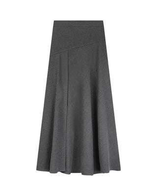 MIGNON DOO FW25S01 Gray Uneven Yoke Front Pleat 35" skirt at Dress Code itsdresscode.com