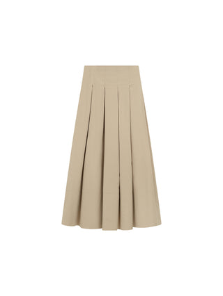 Carlucci Sand Cotton Pleated 37" Skirt with Side Zipper at Dress Code itsdresscode.com