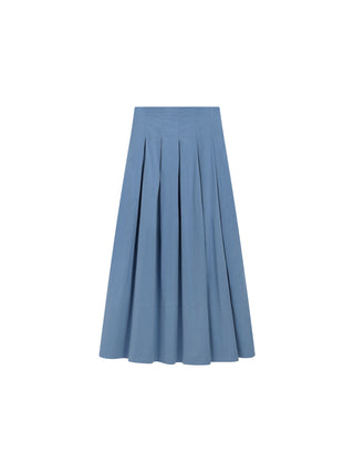 Carlucci Blue Cotton Pleated 37" Skirt with Side Zipper at Dress Code itsdresscode.com