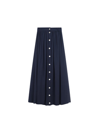 Carlucci Navy Gathered Chiffon 36" Skirt with Front Buttons at Dress Code itsdresscode.com