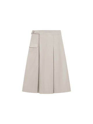 JSE Couture Stone Cotton Fake Wrap Pleated Tie 28" Skirt with Side Pocket at Dress Code itsdresscode.com