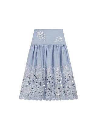 Cappucin Light Blue Yoke Lilo 31" Skirt with Embroidery Hem at Dress Code itsdresscode.com