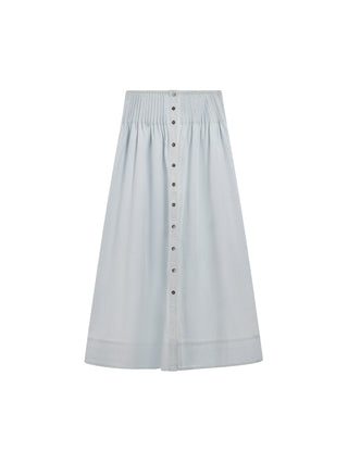 Sciacca Blue Chambray Buttons Down Mini Tuck Design 35" Skirt at Dress Code itsdresscode.com