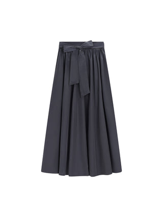 Peode Navy Taffeta Circle 34" Skirt With Belt at Dress Code itsdresscode.com