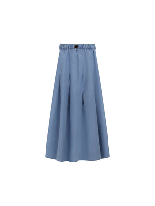 Miss Issippi Light Blue Denim Inside Pleated 36" Skirt with Buckled Belt at Dress Code itsdresscode.com