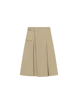 JSE Couture Beige Cotton Fake Wrap Pleated Tie 28" Skirt with Side Pocket at Dress Code itsdresscode.com