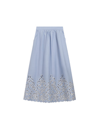 Cappucin Lt.Blue Gathered Pockets Danielle 32"-33" Skirt with Embroidery Hem at Dress Code itsdresscode.com