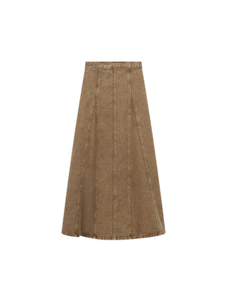 Honeyseed Tan Denim Wash V Seams 36" Skirt at Dress Code itsdresscode.com