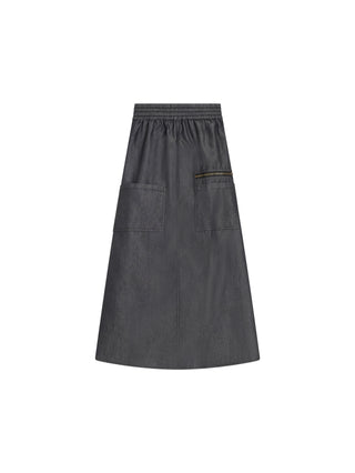 Miss Issippi Black Denim Side Metal Zip 31" Skirt with Cargo Pockets at Dress Code itsdresscode.com