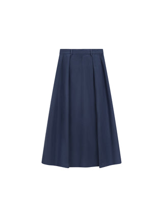 JSE Couture Dark Blue Cotton Soft Pleated 32" Skirt with Zipper at Dress Code itsdresscode.com