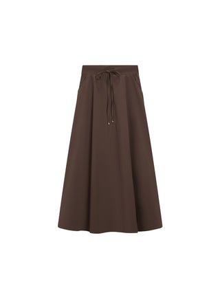Peode Brown Drawstring 35" Skirt with Side Pockets at Dress Code itsdresscode.com