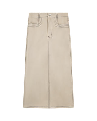 Profile NYC Cream Leather Straight 35" Skirt at Dress Code itsdresscode.com