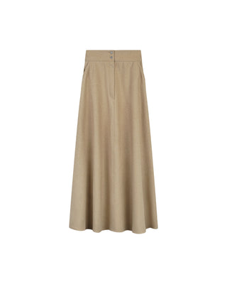 B Chic Camel Wool Front Hidden Zipper Stitching 38" Skirt with Pockets at Dress Code itsdresscode.com 