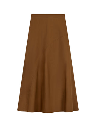 MIGNON DOO Light Brown Solid Cotton Curve Yoke 35" Skirt at Dress Code itsdresscode.com