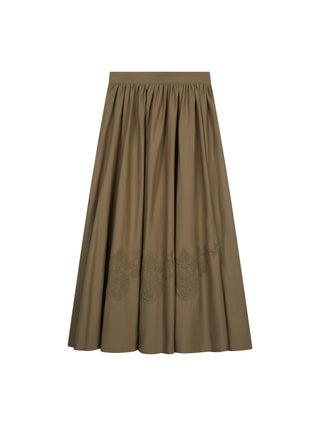 Ermanna Light Brown Embroidery Gathered 36" Skirt with Pockets at Dress Code itsdresscode.com 