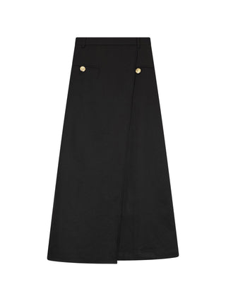 Wear & Flair Black Wrap Front Pocket 35" Skirt With Gold Buttons at Dress Code itsdresscode.com 