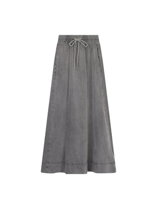 DCSS26-001  Gray Acid Wash Elastic Waist 36" Skirt With Pockets
