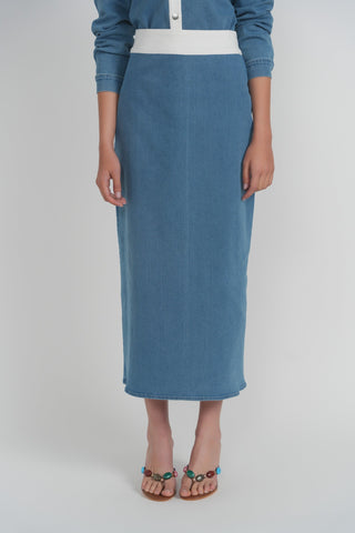 altimge2 for Luum LS26-171S Blue Denim Straight Hydra 36" Skirt with Contrast White Waist at Dress Code itsdresscode.com