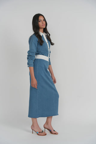 altimge1 for Luum LS26-171S Blue Denim Straight Hydra 36" Skirt with Contrast White Waist at Dress Code itsdresscode.com