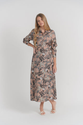altimge2 for Luum Brown Taupe Woodland Printed Fake Wrap Valetta 38" Skirt at Dress Code itsdresscode.com 