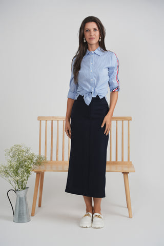 Spades Dark Navy Front Seam 36" Skirt with Front Fake Pockets at Dress Code itsdresscode.com