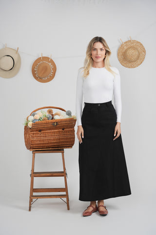 Faves Black Front V Seam Godet 37" Skirt at Dress Code itsdresscode.com