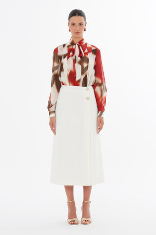 Gizia Ecru Fake Wrap 33" Skirt with Side Buttons Detail at Dress Code itsdresscode.com