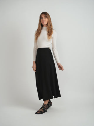 MAXMRKT Black Two Panels Self Waist 35" Skirt with Side Zipper ​​​​at Dress Code itsdresscode.com