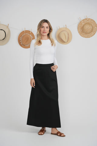 Spades Black Denim A Line Detailed 37" Skirt with Pockets