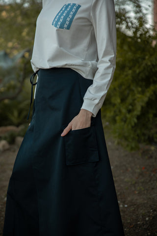 altimge2 Noir NR504 Black Side Pleated Wrap 36" Skirt with Cargo Pocket at Dress Code itsdresscode.com