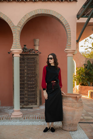 Noir Black Belt A-Line Cotton Maxi 36" Skirt at Dress Code itsdresscode.com