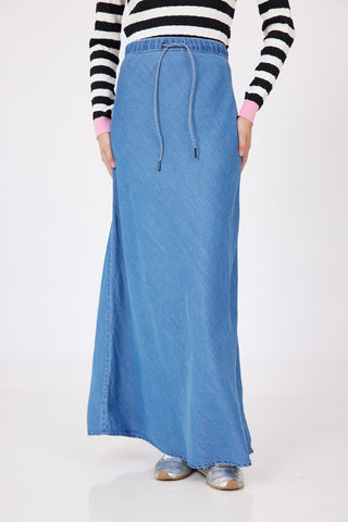 altimge2 Valour Blue Denim A-Line 41" Skirt with Drawstring at Dress Code itsdresscode.com
