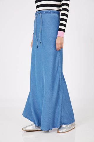 altimge3 Valour Blue Denim A-Line 41" Skirt with Drawstring at Dress Code itsdresscode.com