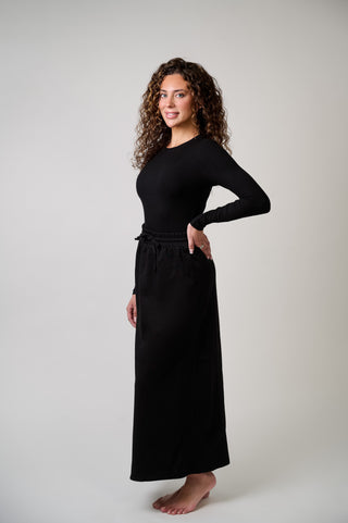 A-LINE Black Drawstring Lounge Maxi 39" Skirt at Dress Code itsdresscode.com