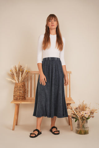 Spades Blue Dark Denim Mineral Wash Panel 34" Skirt at Dress Code itsdresscode.com